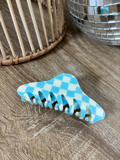 Blue Checkered Claw Clips