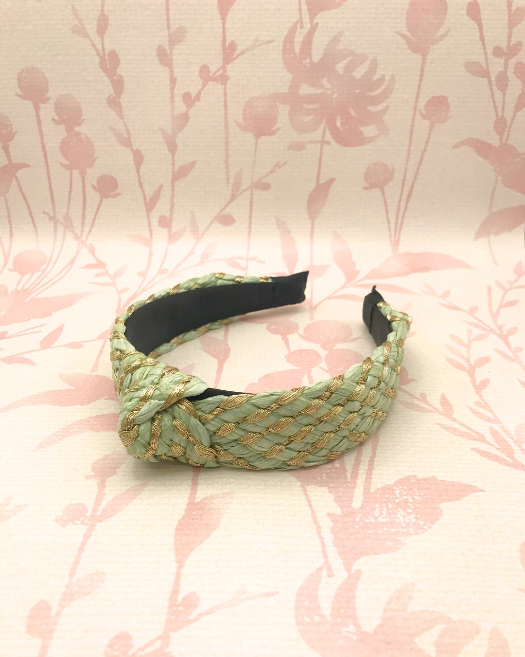 Striped Top Knot Braided Twist Headband | Green