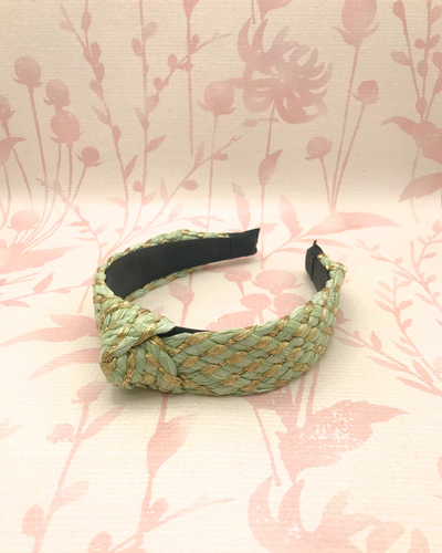 Striped Top Knot Braided Twist Headband | Green