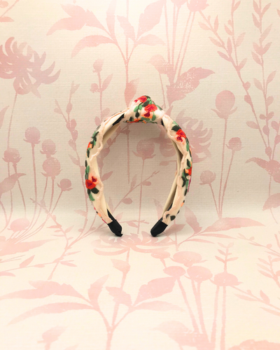 Floral Embroidery Headband | Cream and Red