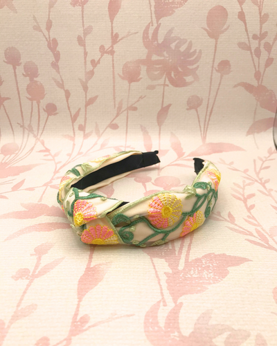 Floral Embroidery Headband | Pink and Green