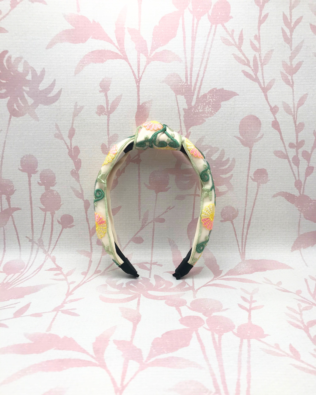 Floral Embroidery Headband | Pink and Green