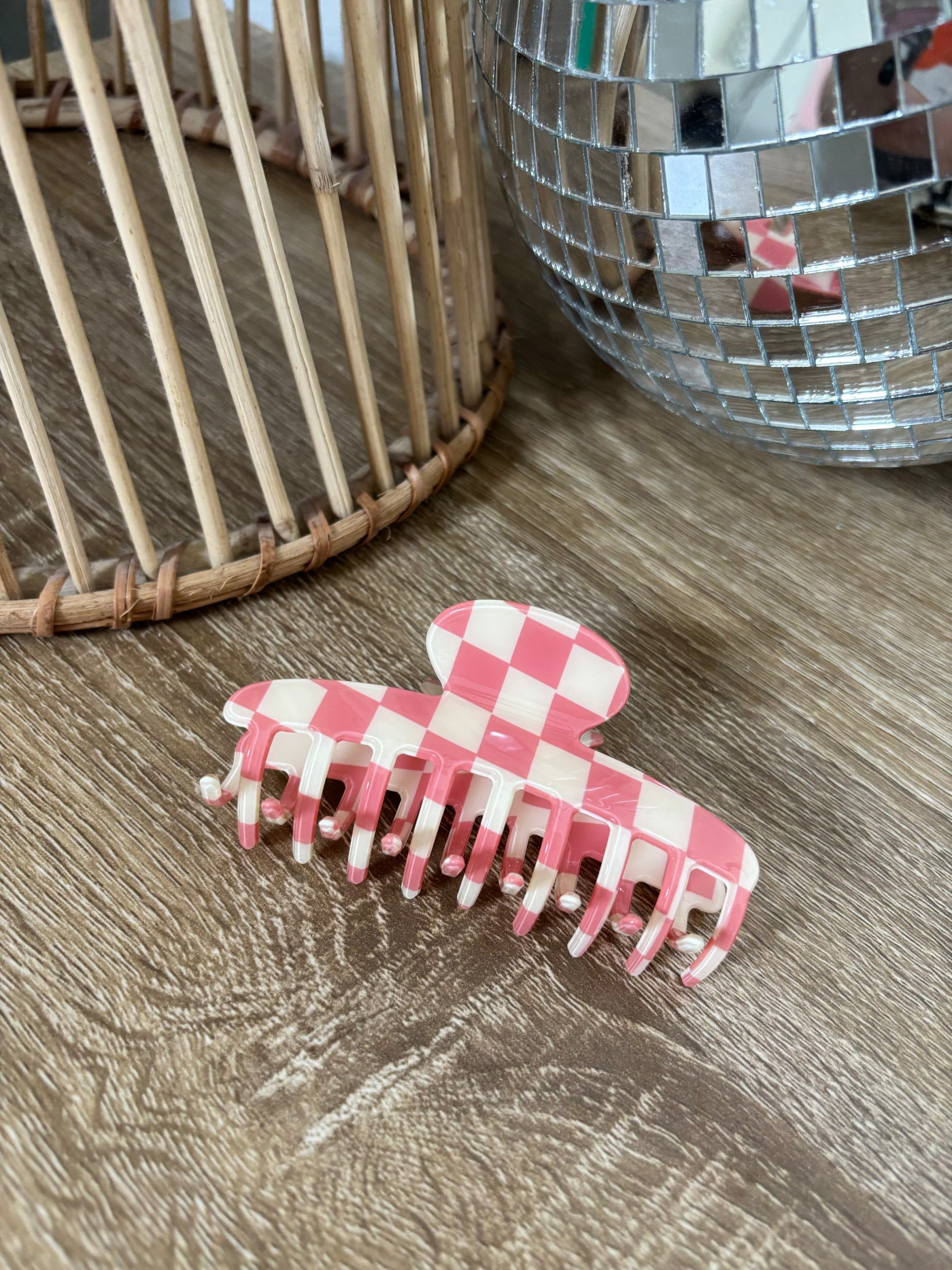 Pink Checkered Claw Clips