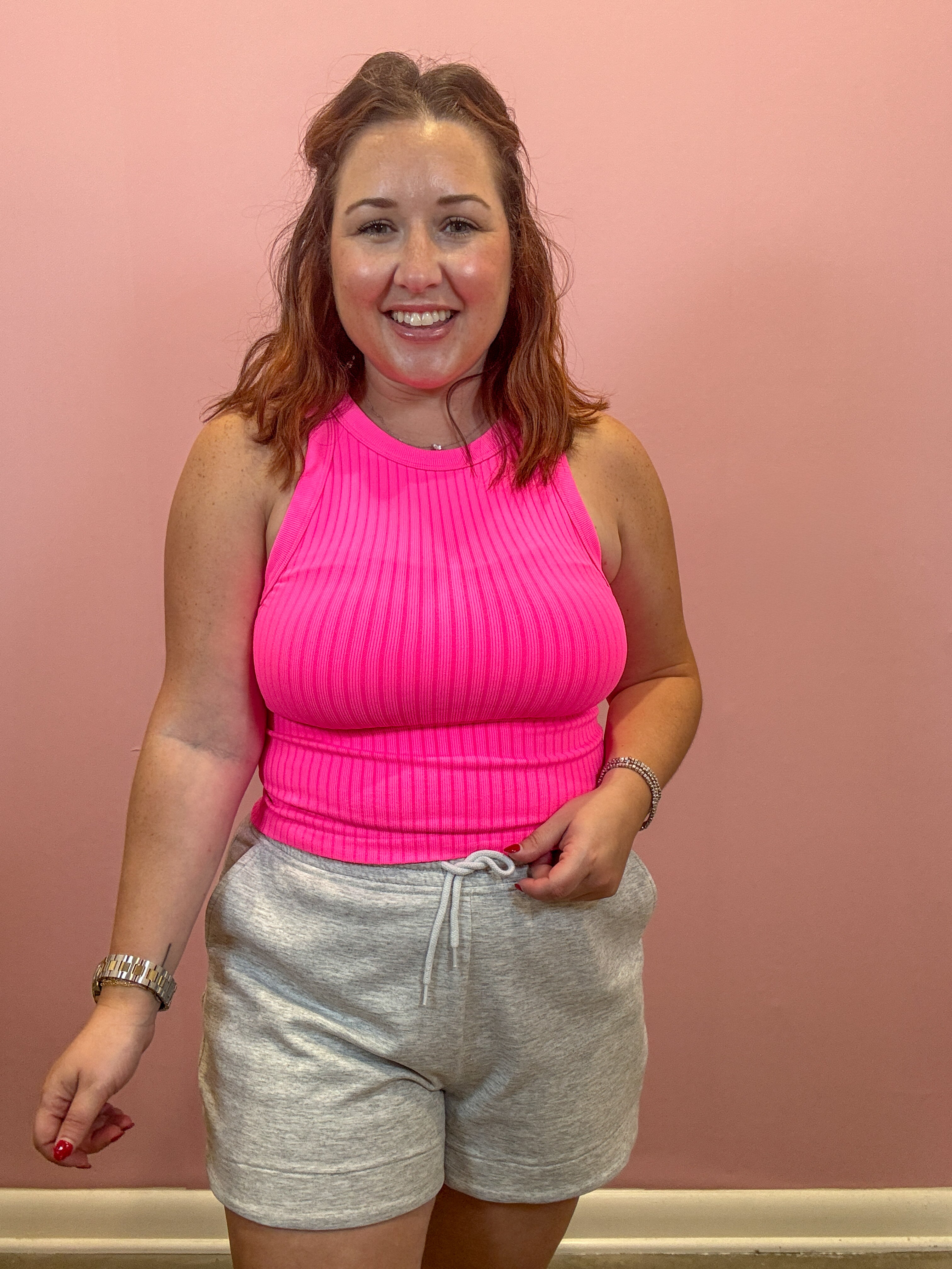 Seamless Ribbed Tank | Neon Fuchsia