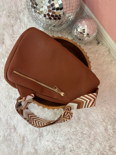 Faux Leather Chevron Strap Sling Bag