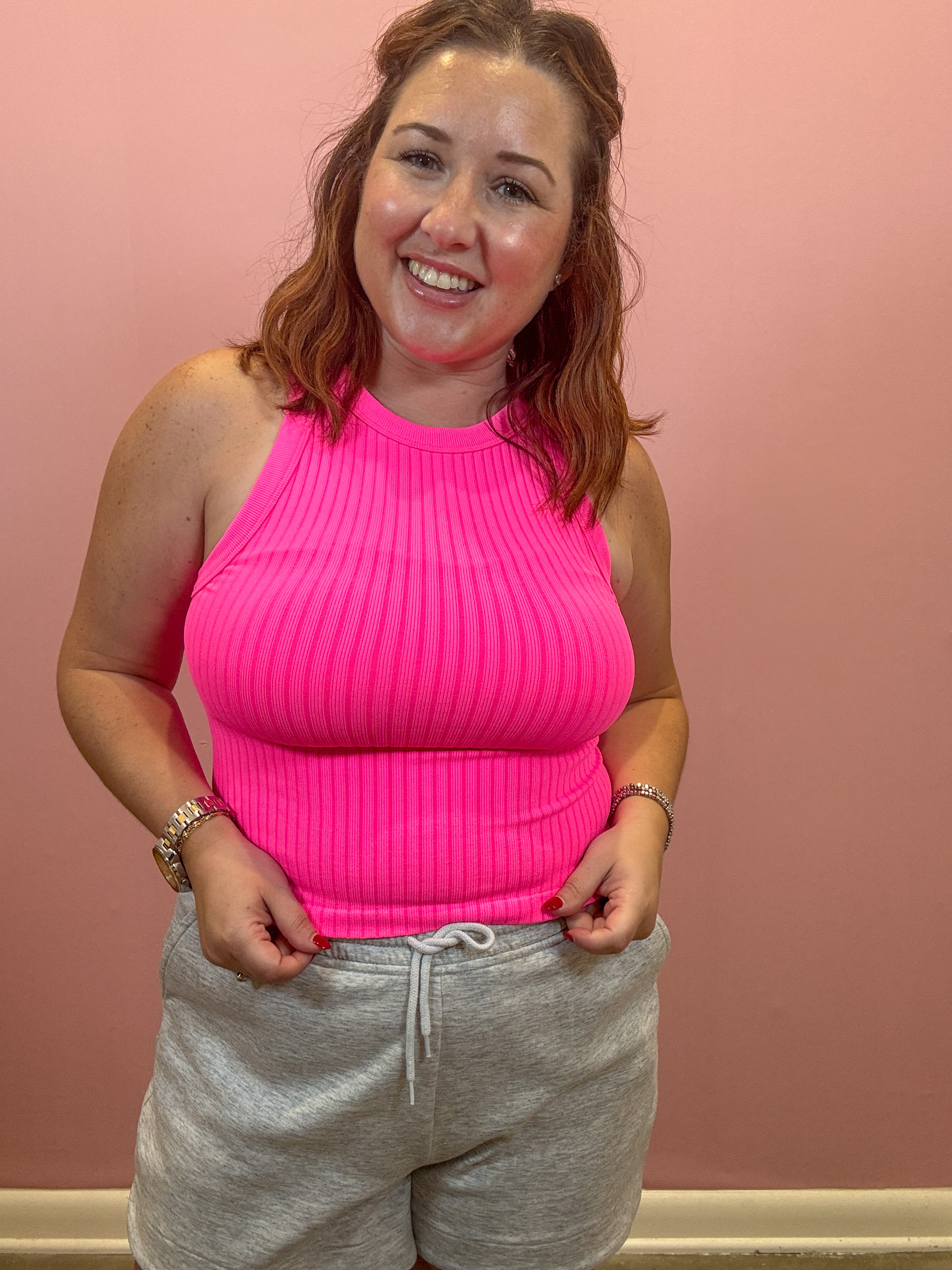 Seamless Ribbed Tank | Neon Fuchsia