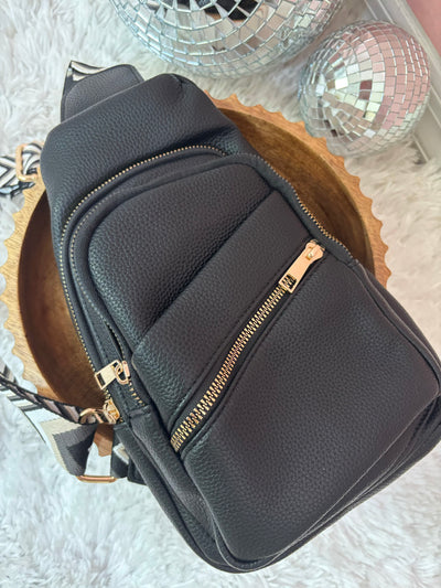 Faux Leather Chevron Strap Sling Bag 