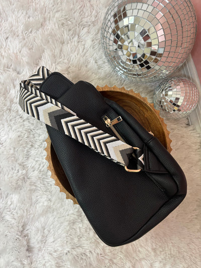 Faux Leather Chevron Strap Sling Bag