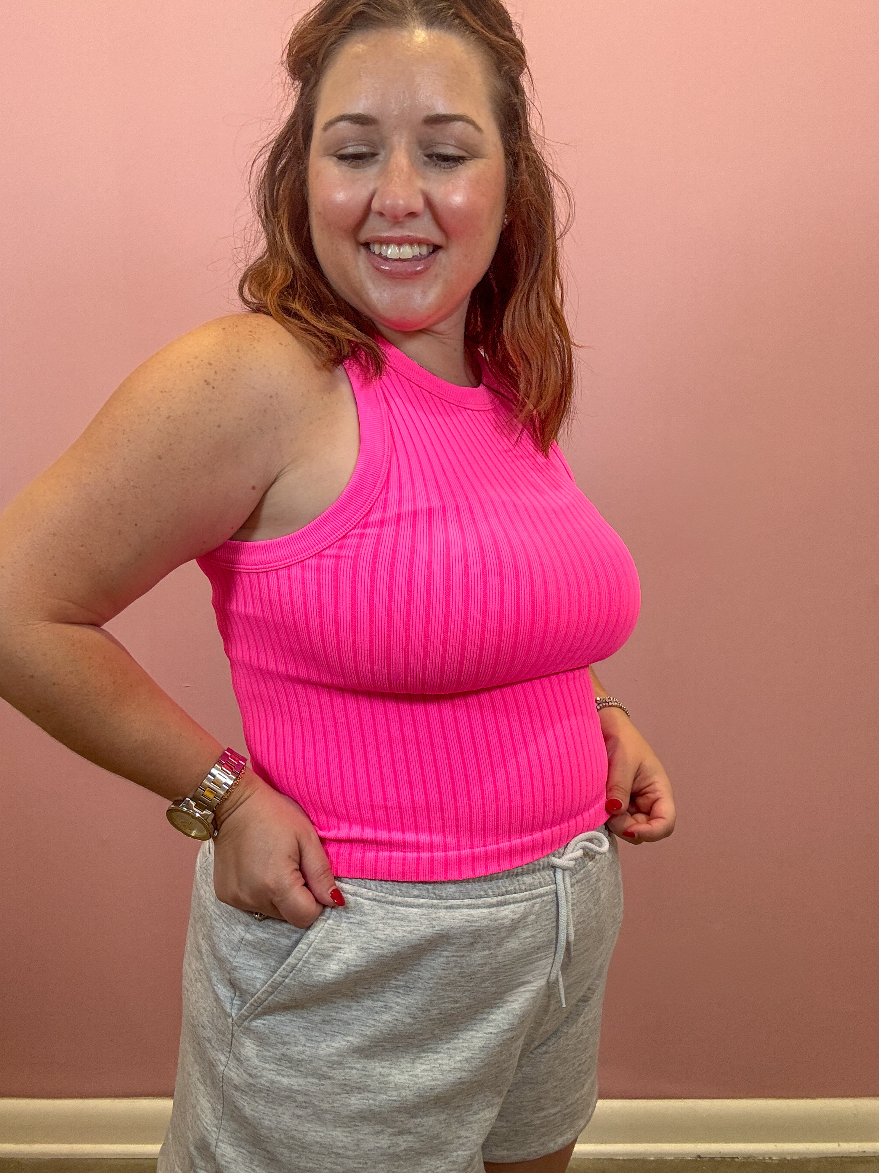 Seamless Ribbed Tank | Neon Fuchsia