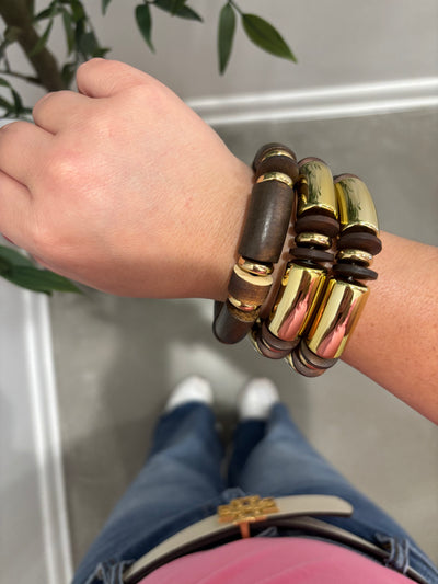 Chunky Gold and Brown Bracelet Set