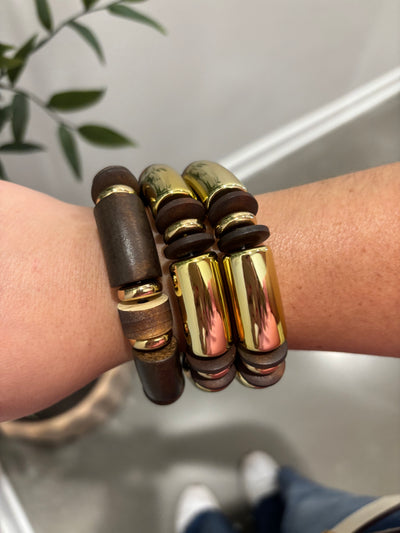 Chunky Gold and Brown Bracelet Set