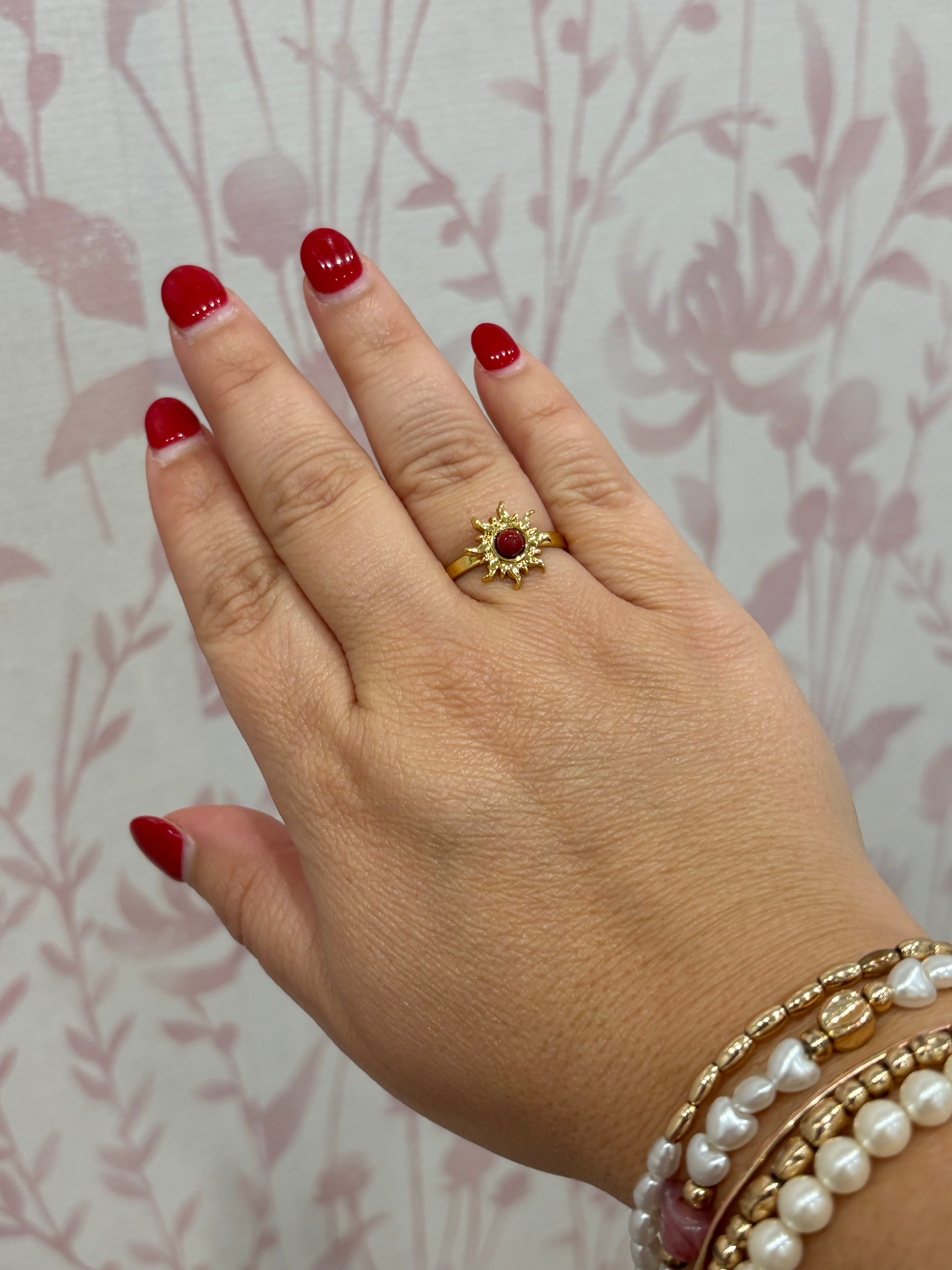 Abstract Sun Ring | Gold & Red