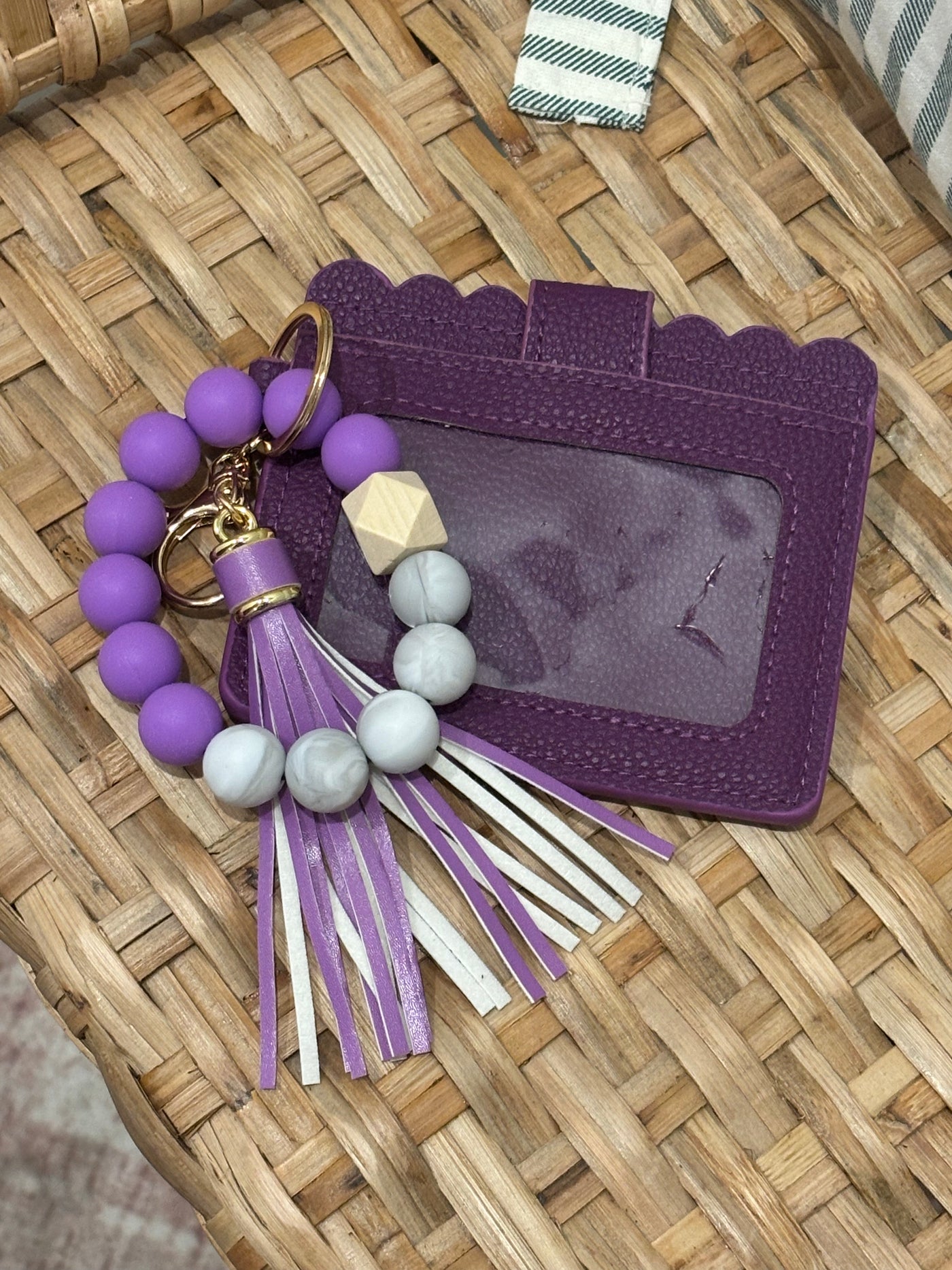 Beaded Bracelet Keychain Wallet | Purple