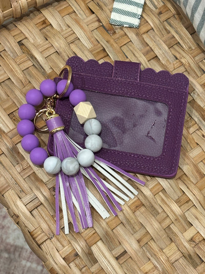 Beaded Bracelet Keychain Wallet | Purple