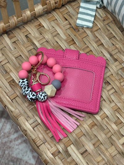 Beaded Bracelet Keychain Wallet | Hot Pink