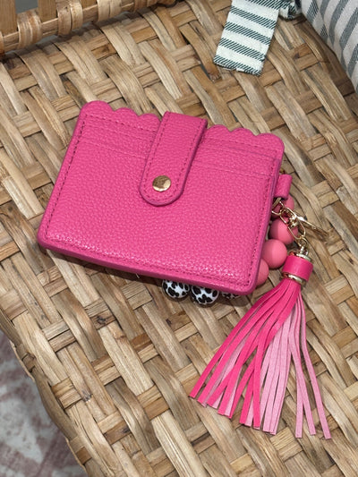 Beaded Bracelet Keychain Wallet | Hot Pink