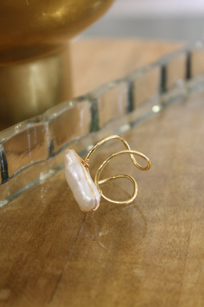 Rectangle Pearl Statement Ring