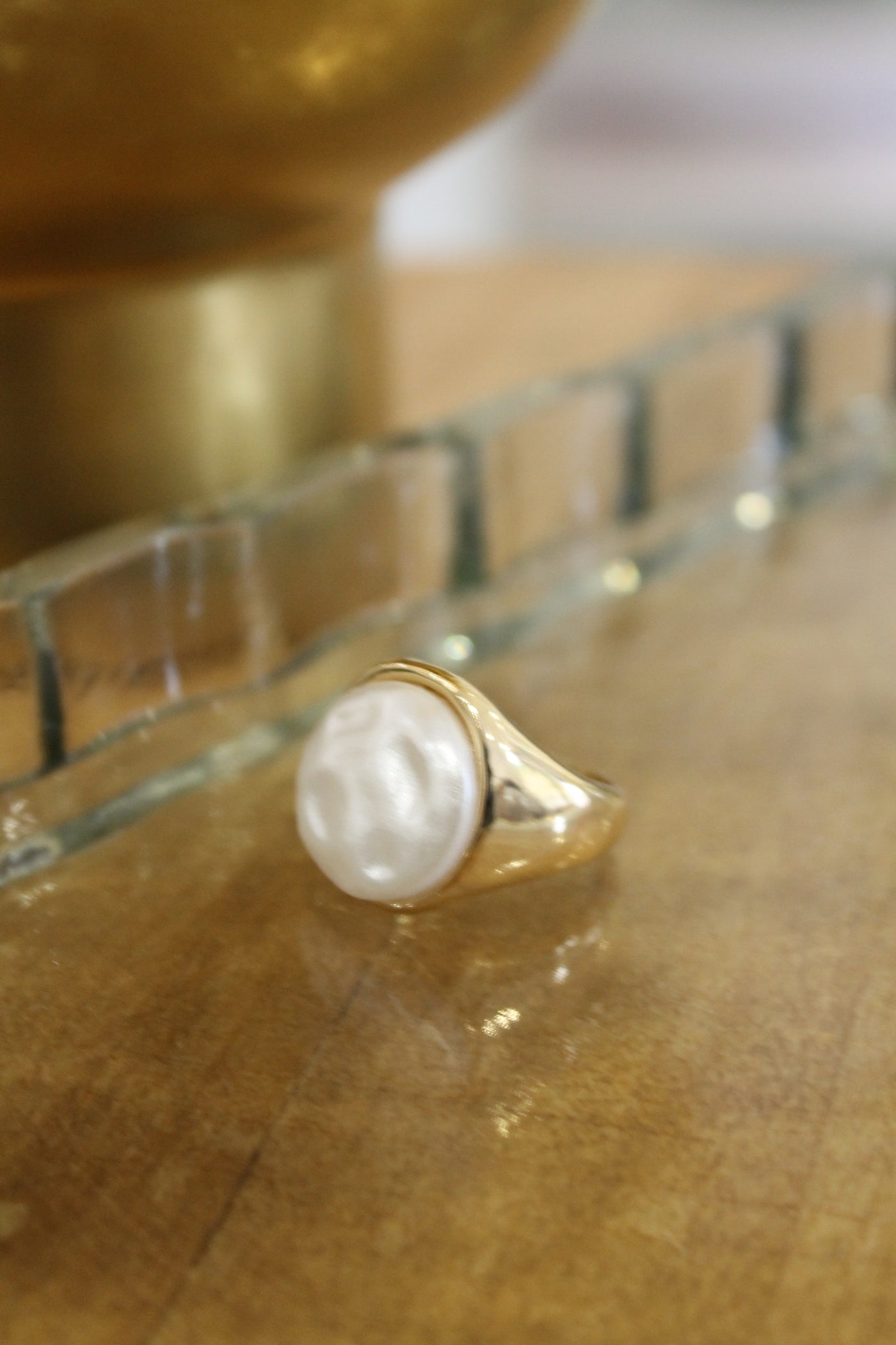 Pearl Top Signet Band Ring