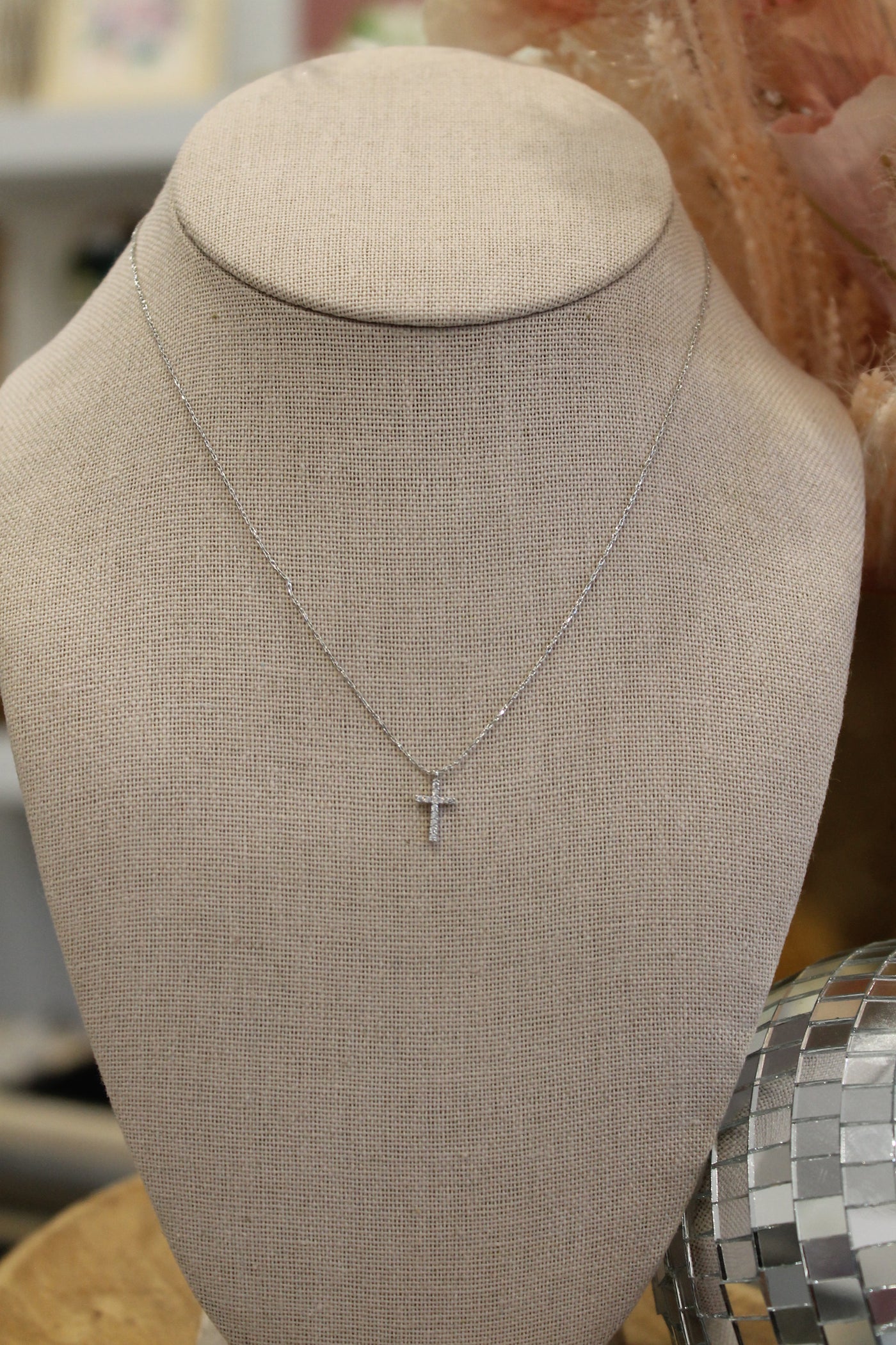 Rhinestone Cross Necklace | Silver