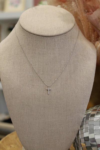 Rhinestone Cross Necklace | Silver