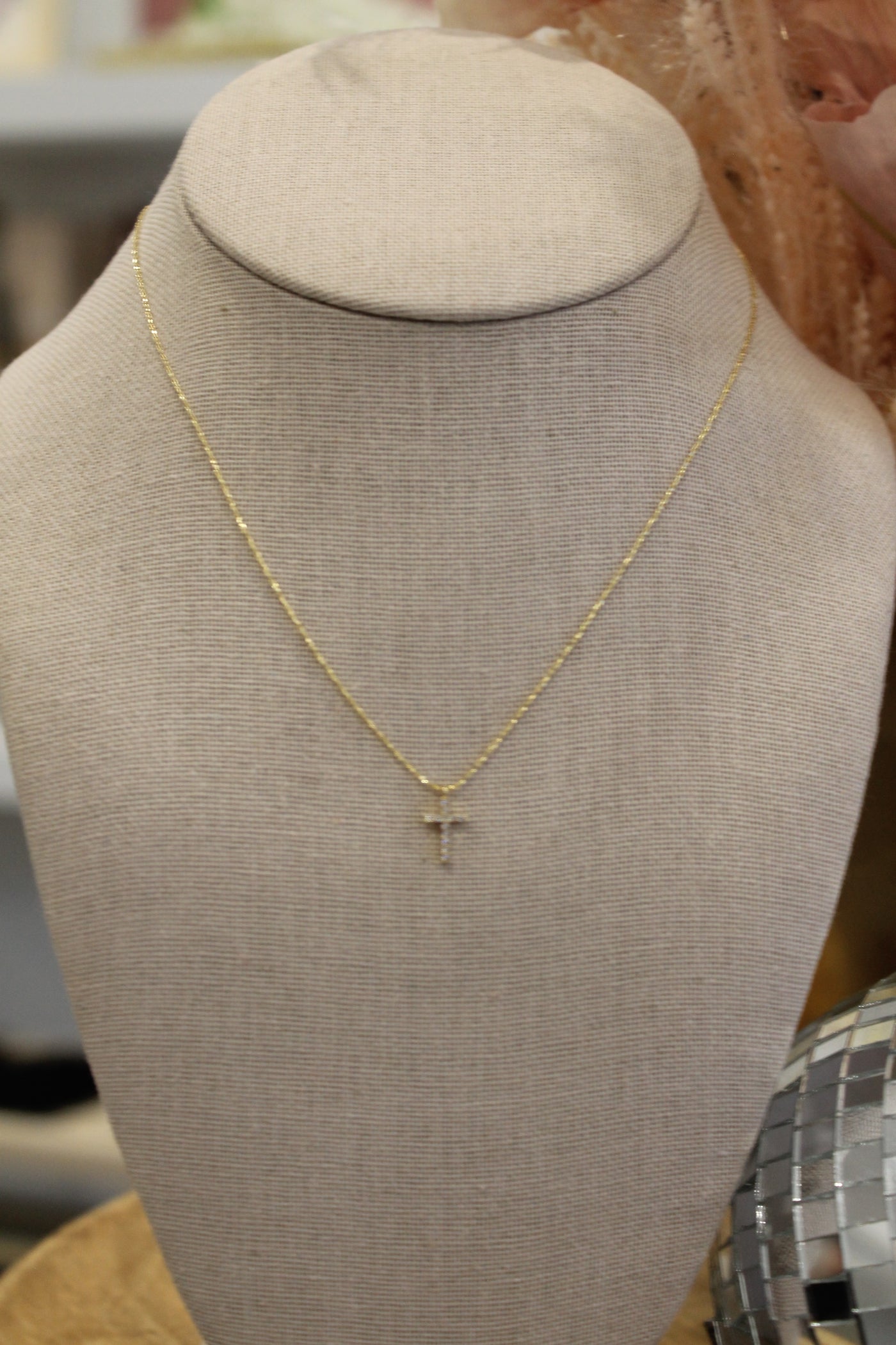Rhinestone Cross Necklace | Gold