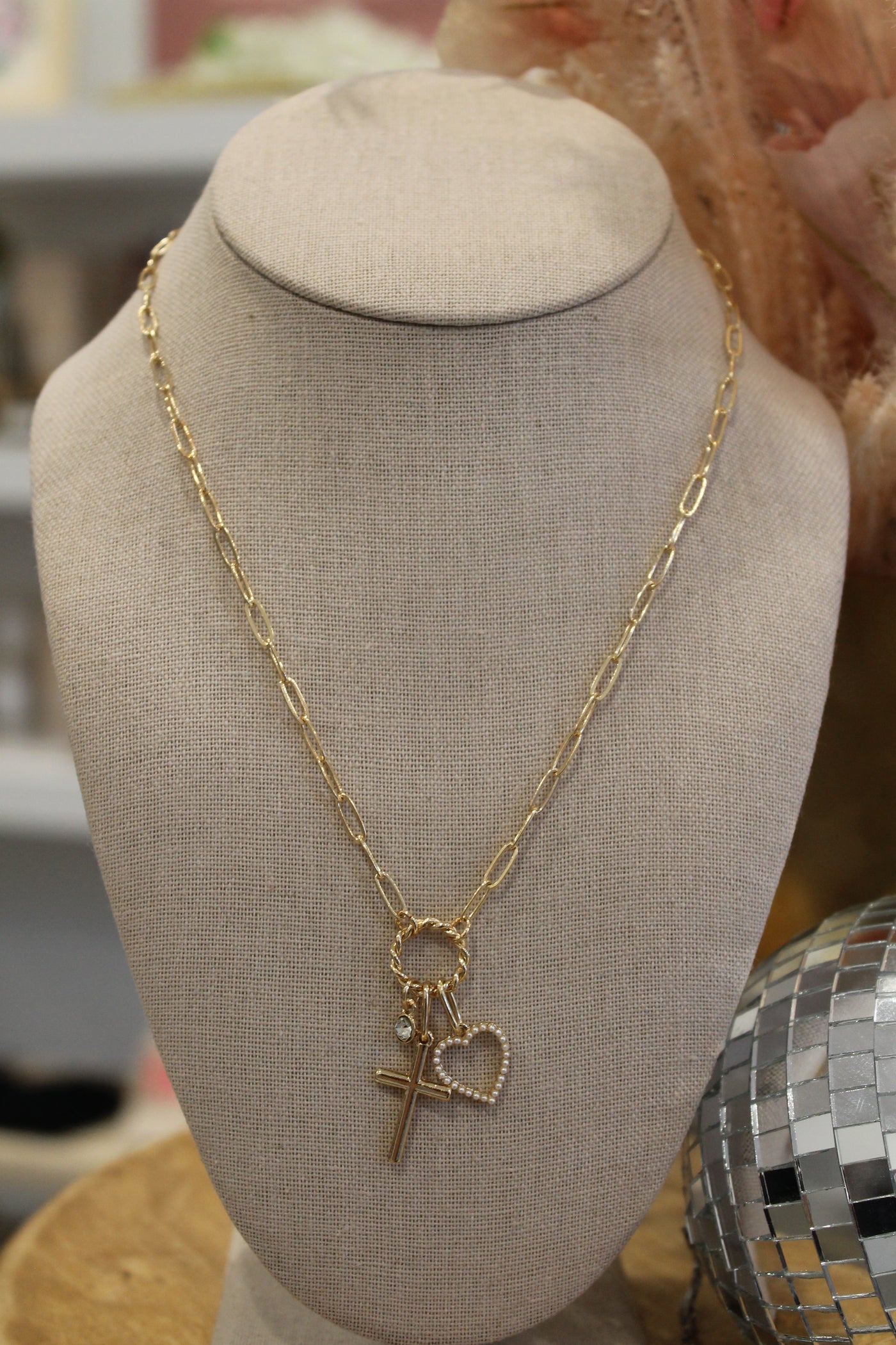 Heart Cross & Gem Necklace