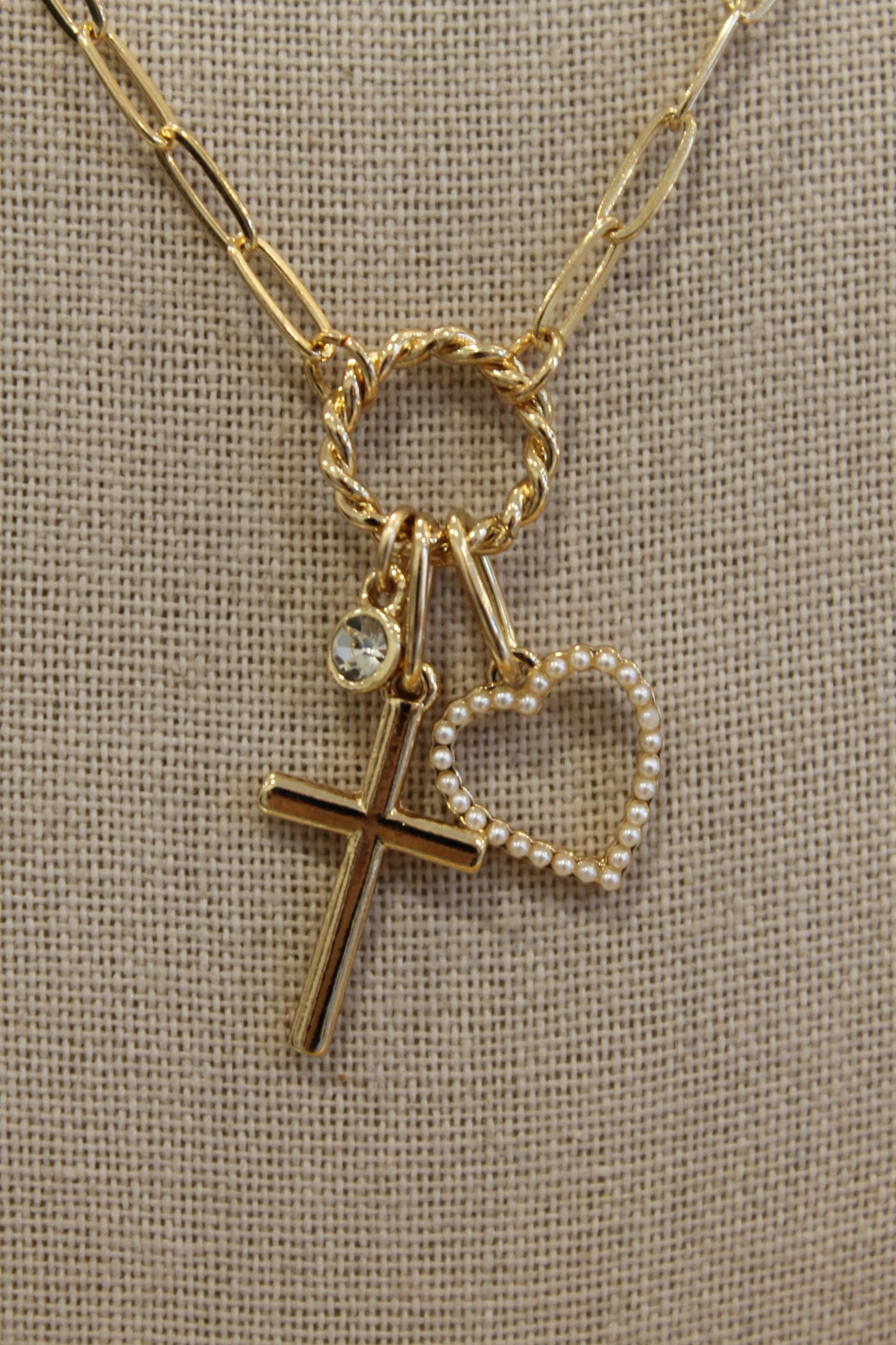 Heart Cross & Gem Necklace
