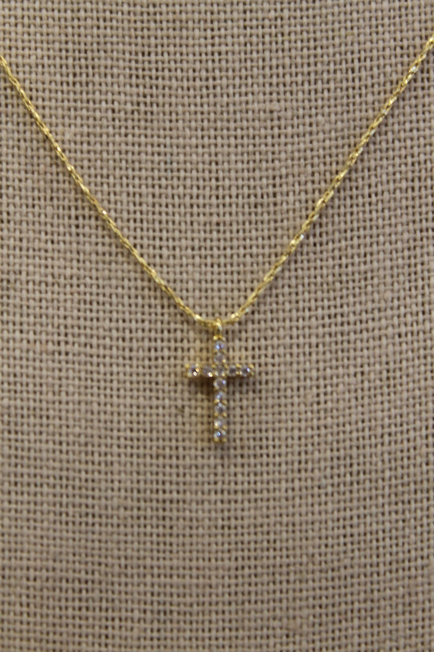Rhinestone Cross Necklace | Gold