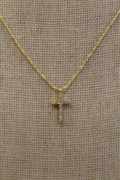 Rhinestone Cross Necklace | Gold