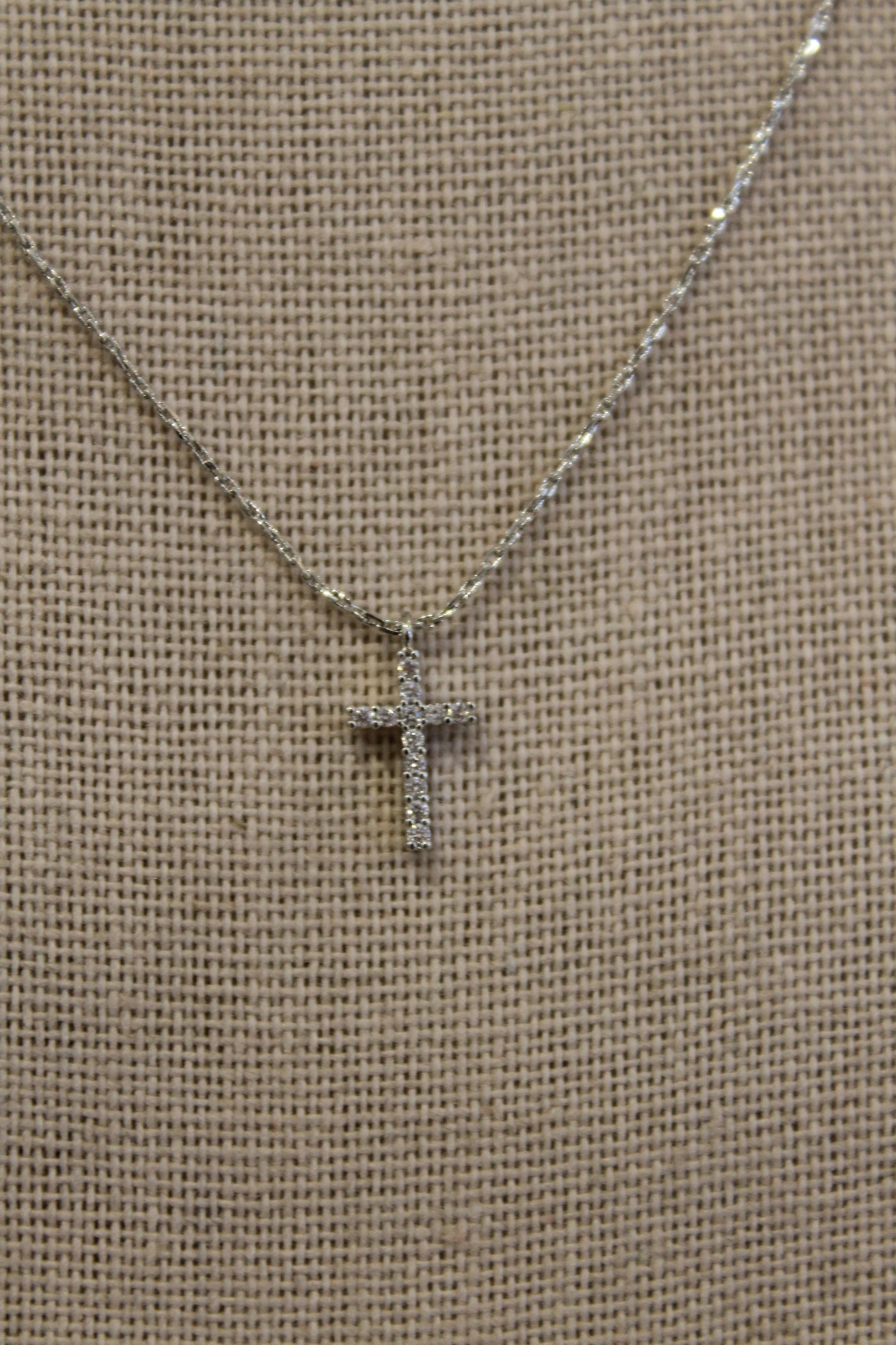 Rhinestone Cross Necklace | Silver