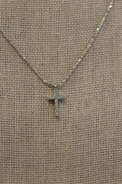 Rhinestone Cross Necklace | Silver