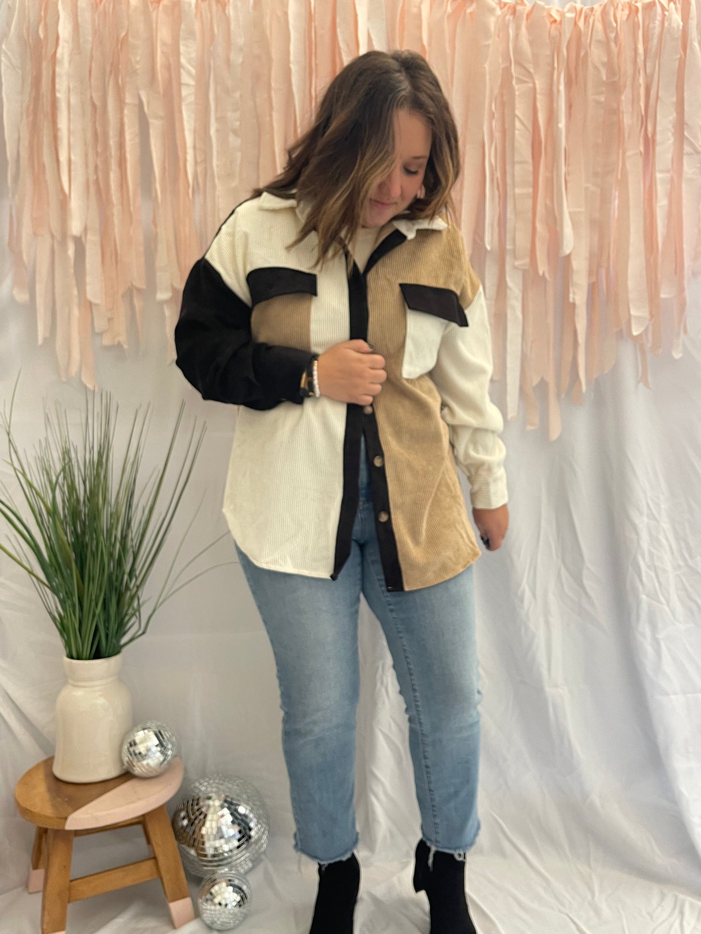 Colorblock Corduroy Shacket