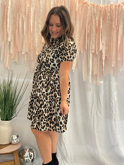 Leopard Print Puff Sleeve Dress