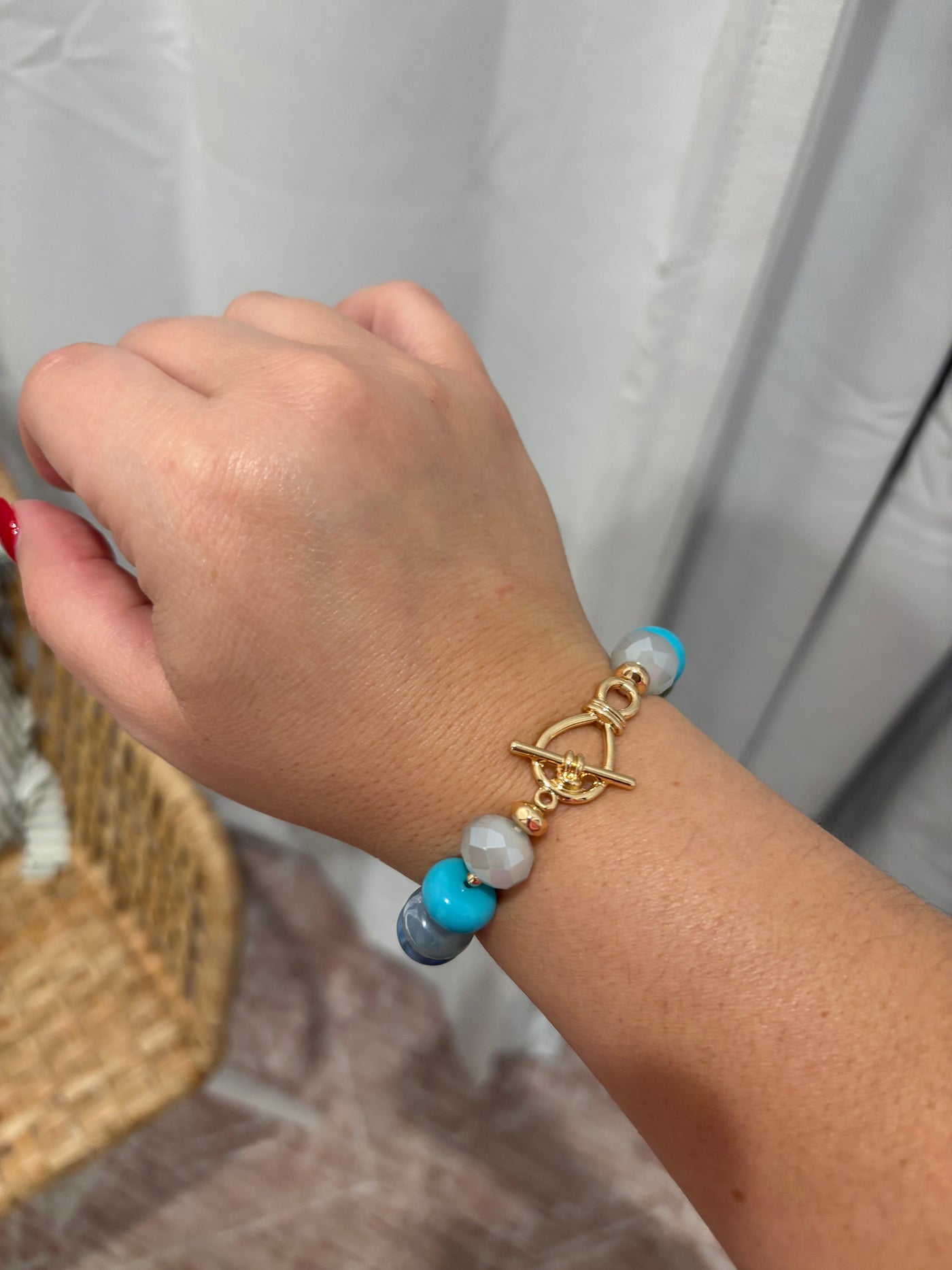 Disc Beaded Toggle Bracelet | Blue