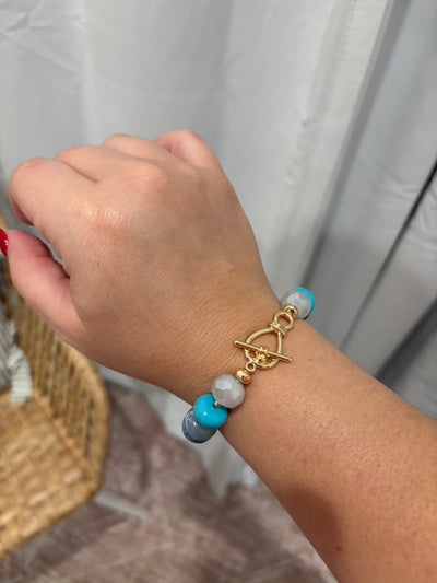 Disc Beaded Toggle Bracelet | Blue