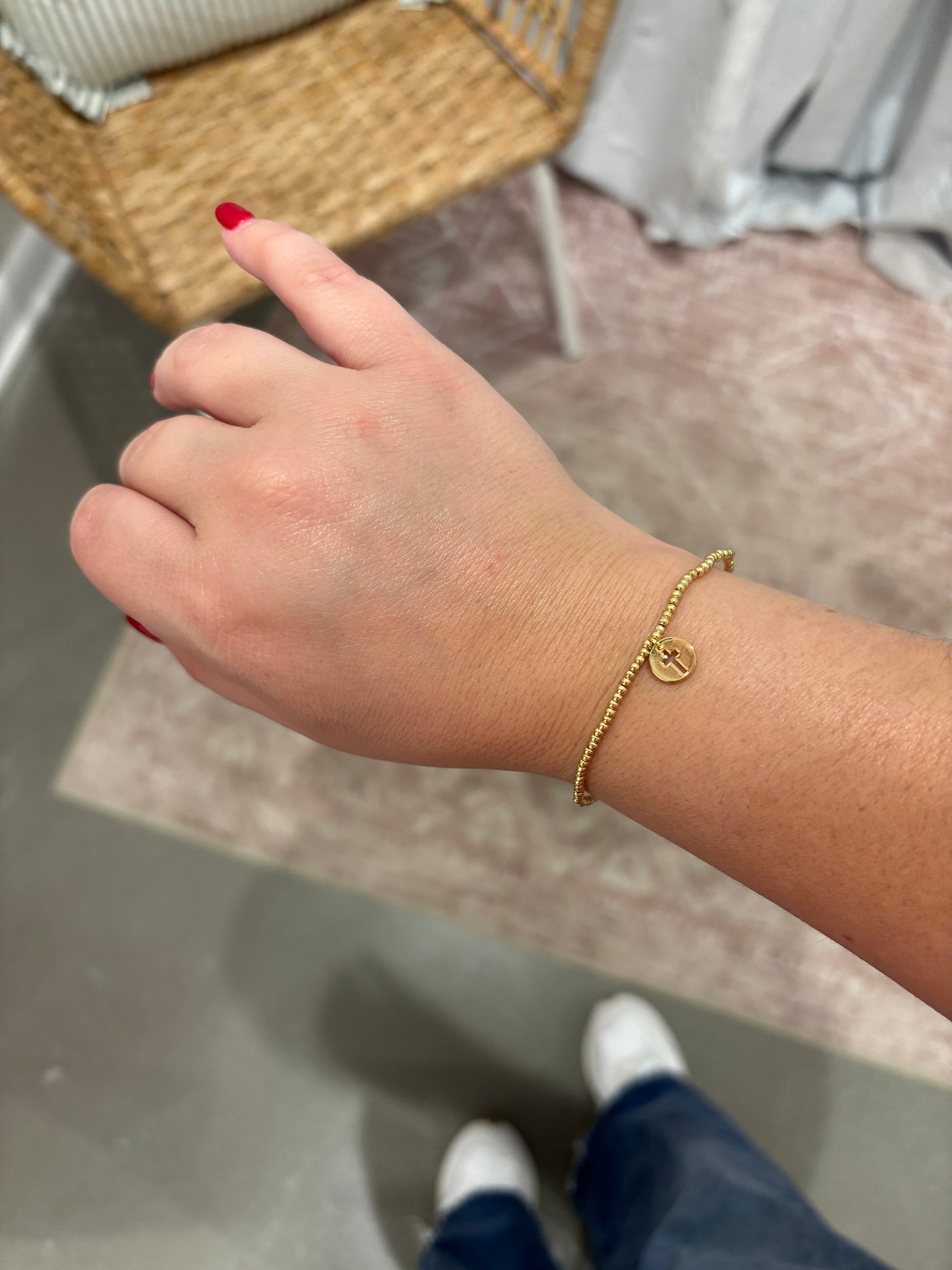 Cross Coin Charm Beaded Bracelet