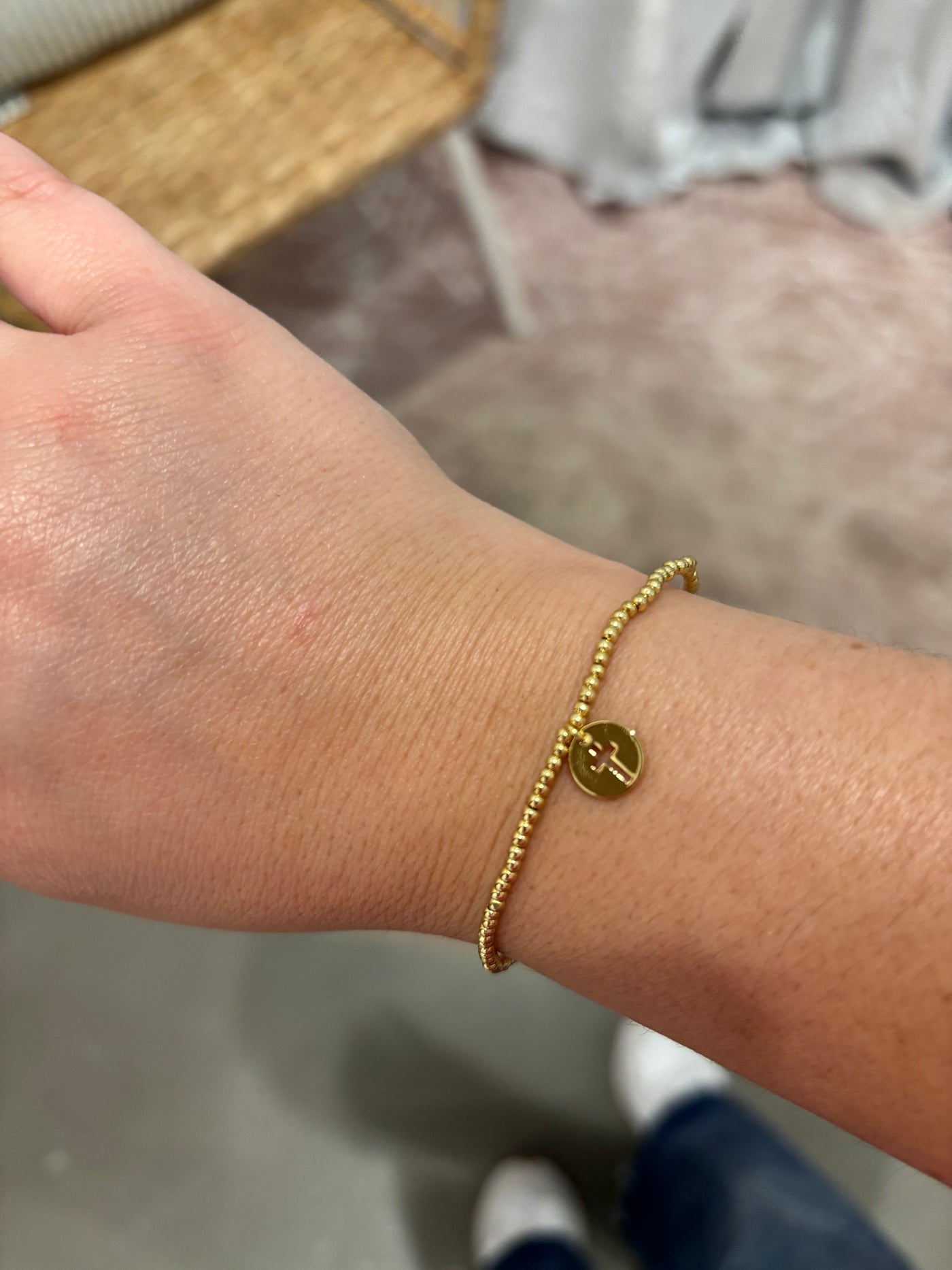 Cross Coin Charm Beaded Bracelet