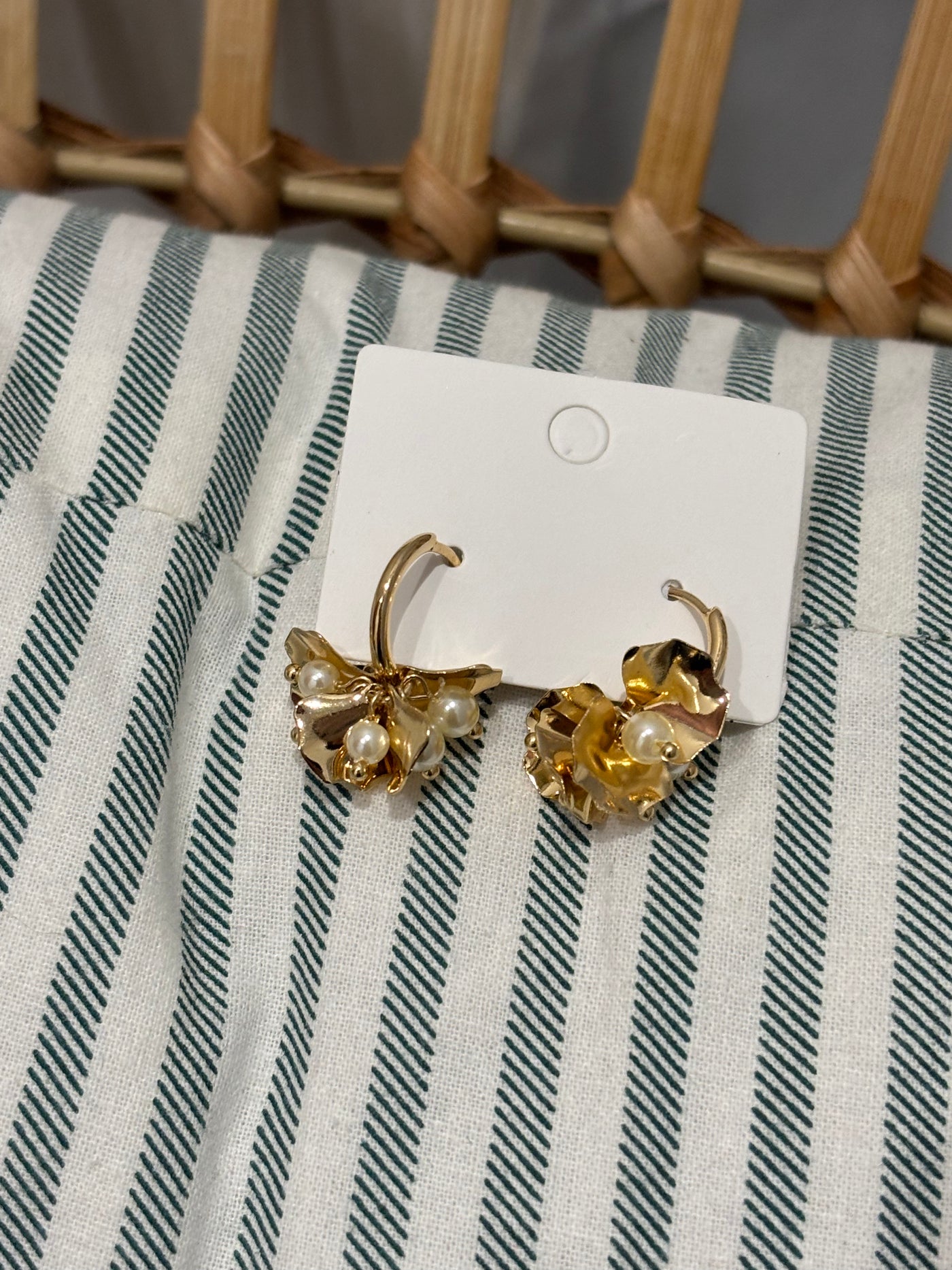 Pearls and Petals Drop Hoop Earrings