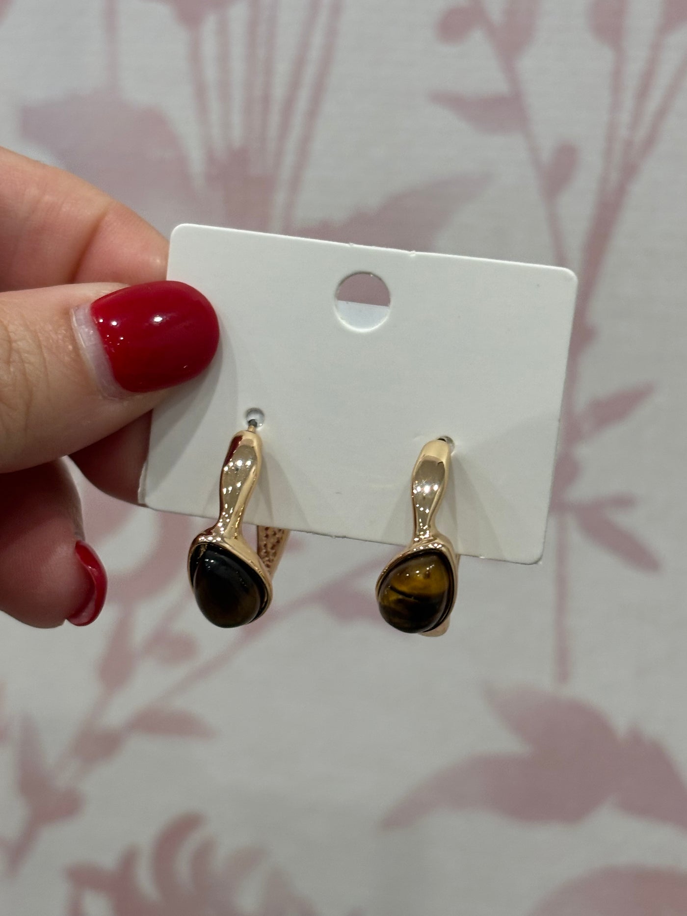 Teardrop Stone Hoop Earrings