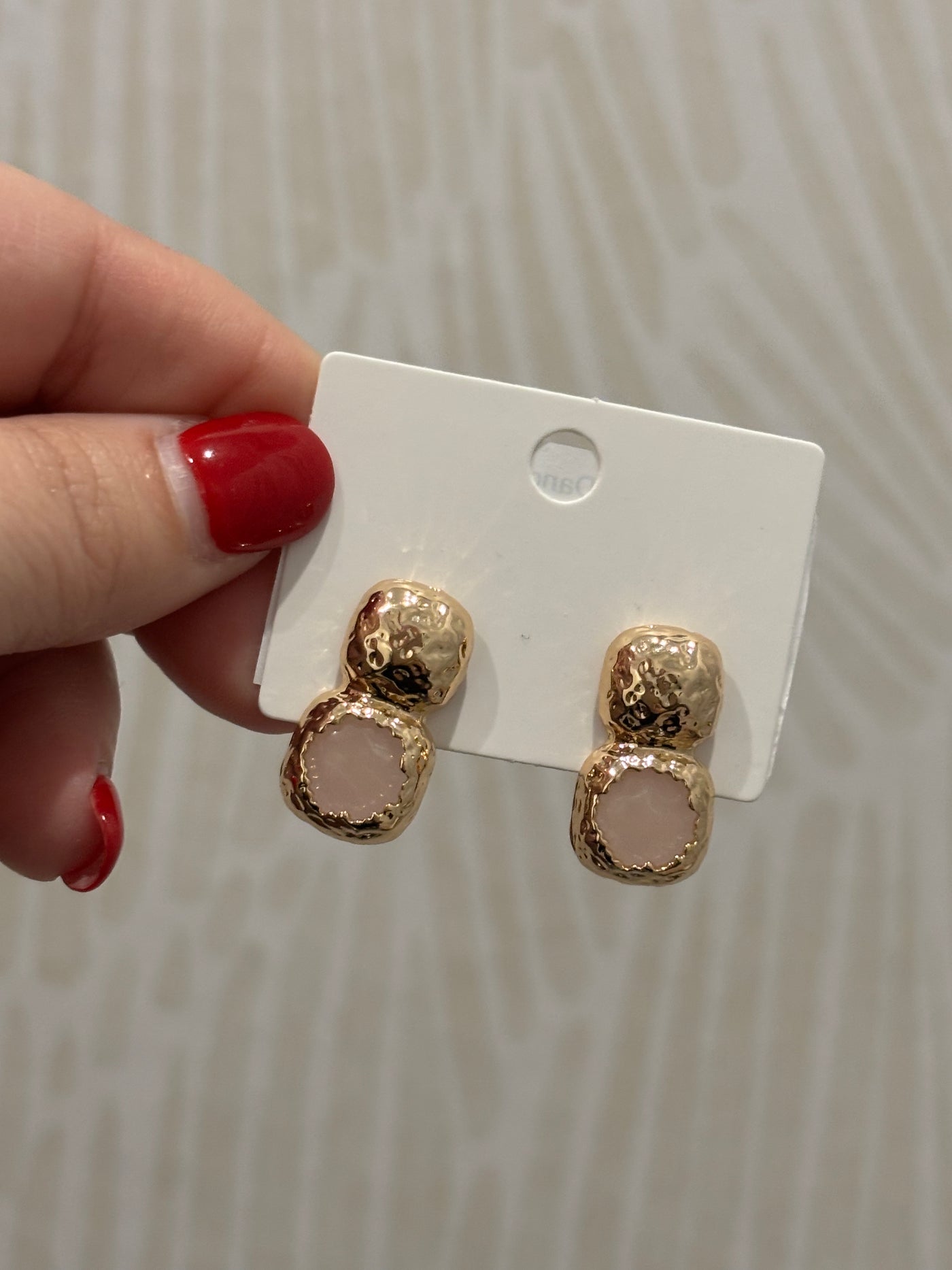 Hammered Stud Dangle Earring | Pink