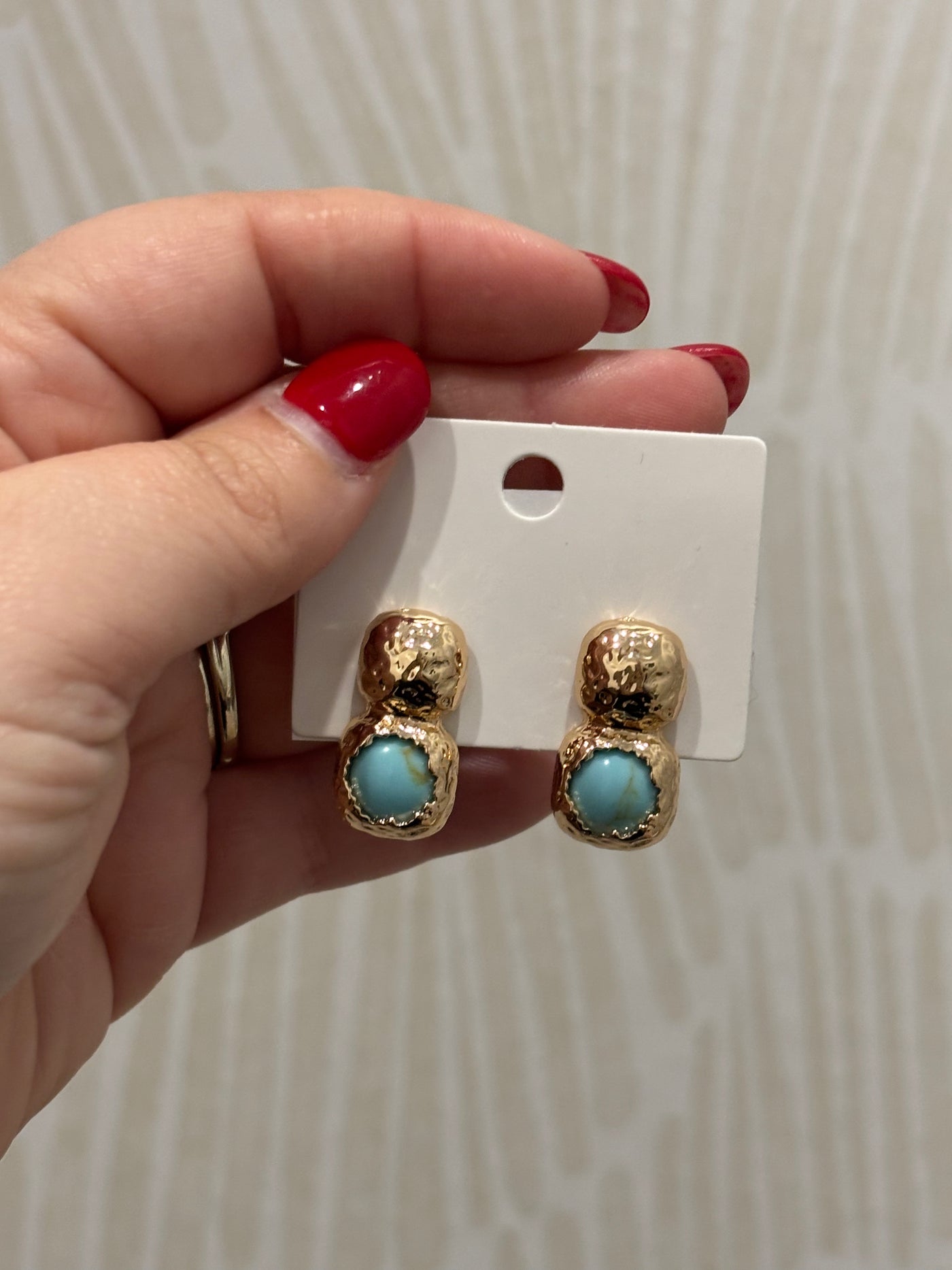 Hammered Stud Dangle Earring | Turquoise