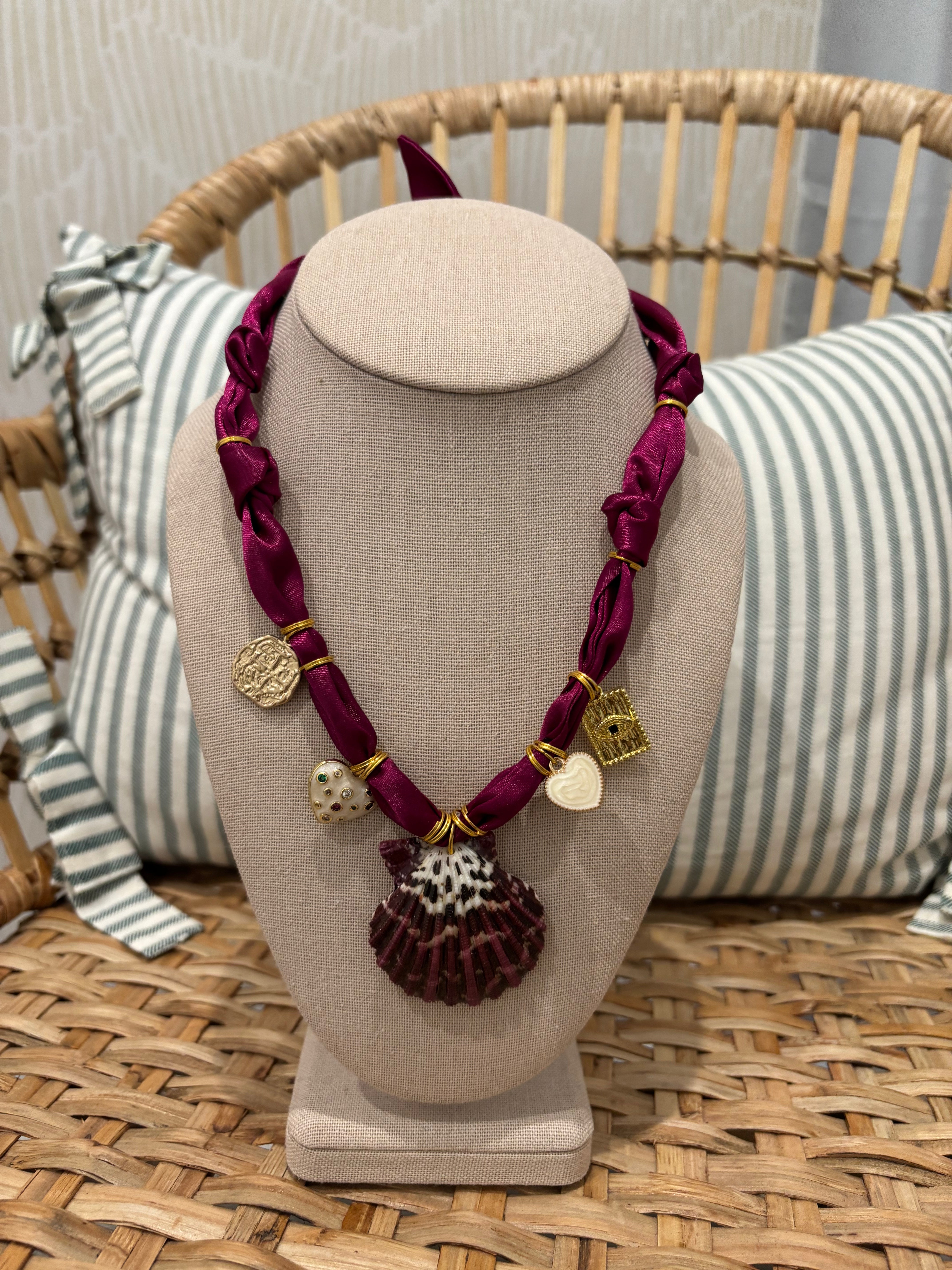 Scarf Charm Necklace | Deep Plum Shells