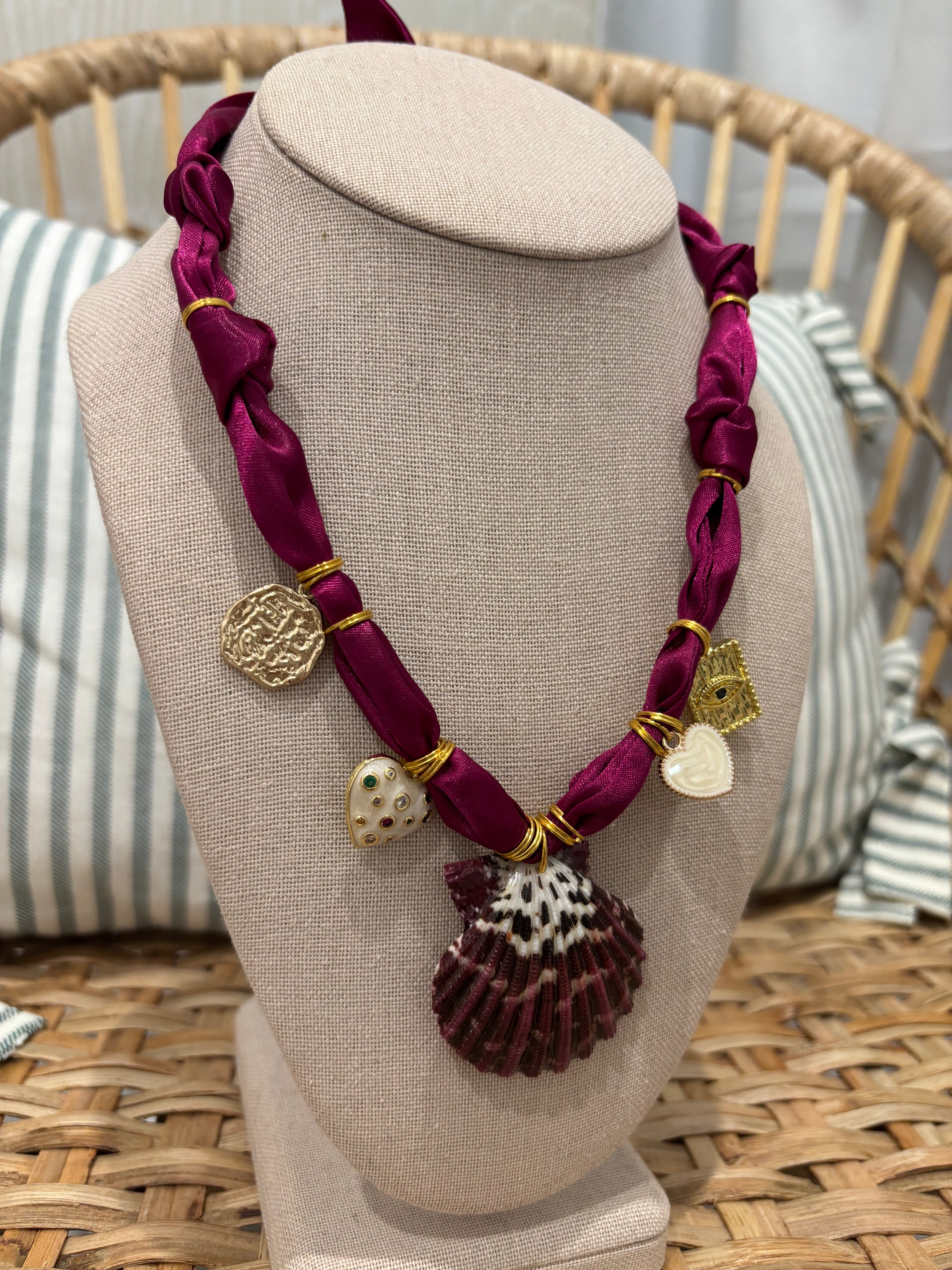 Scarf Charm Necklace | Deep Plum Shells