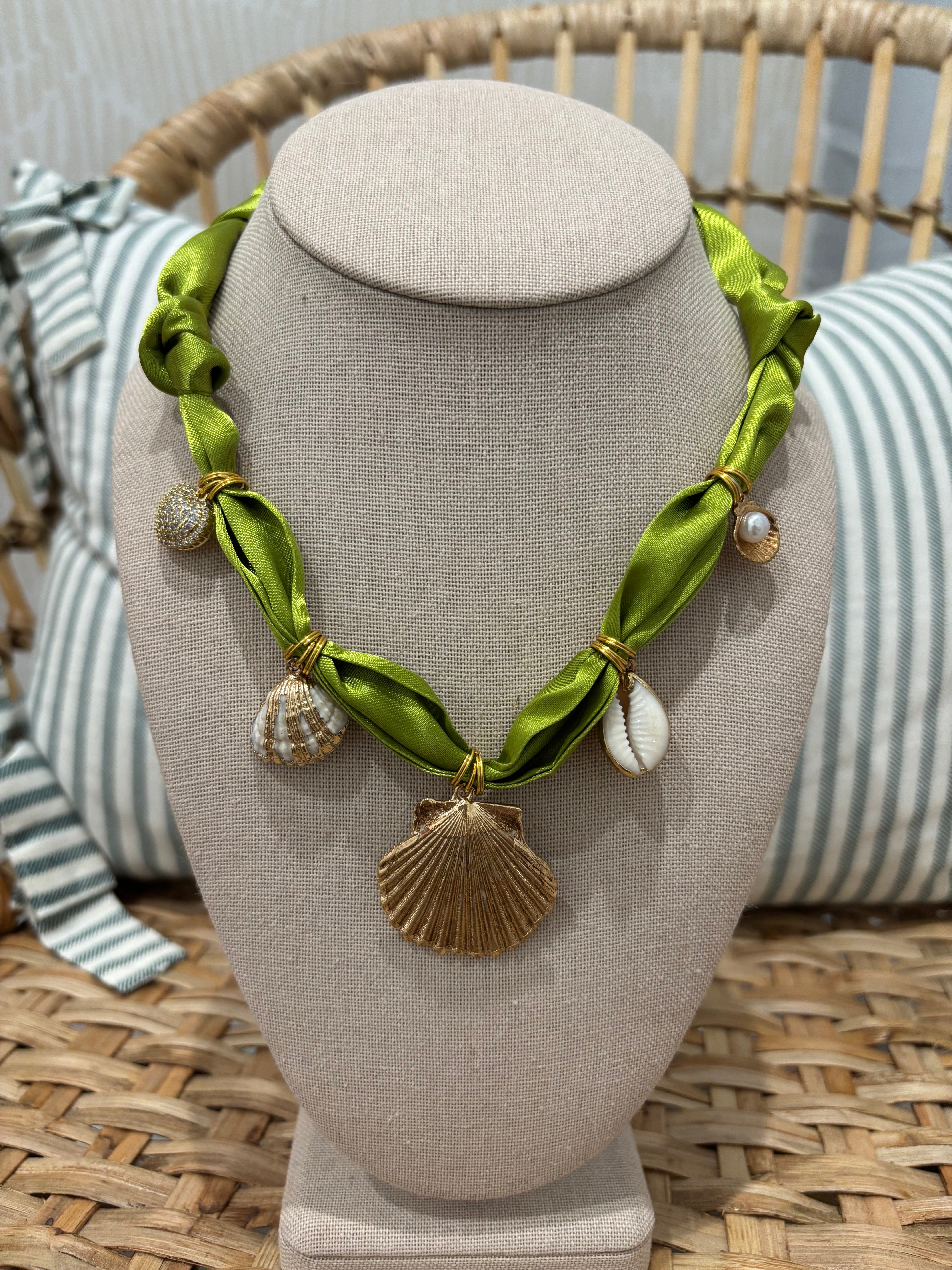 Scarf Charm Necklace | Chartreuse Shells