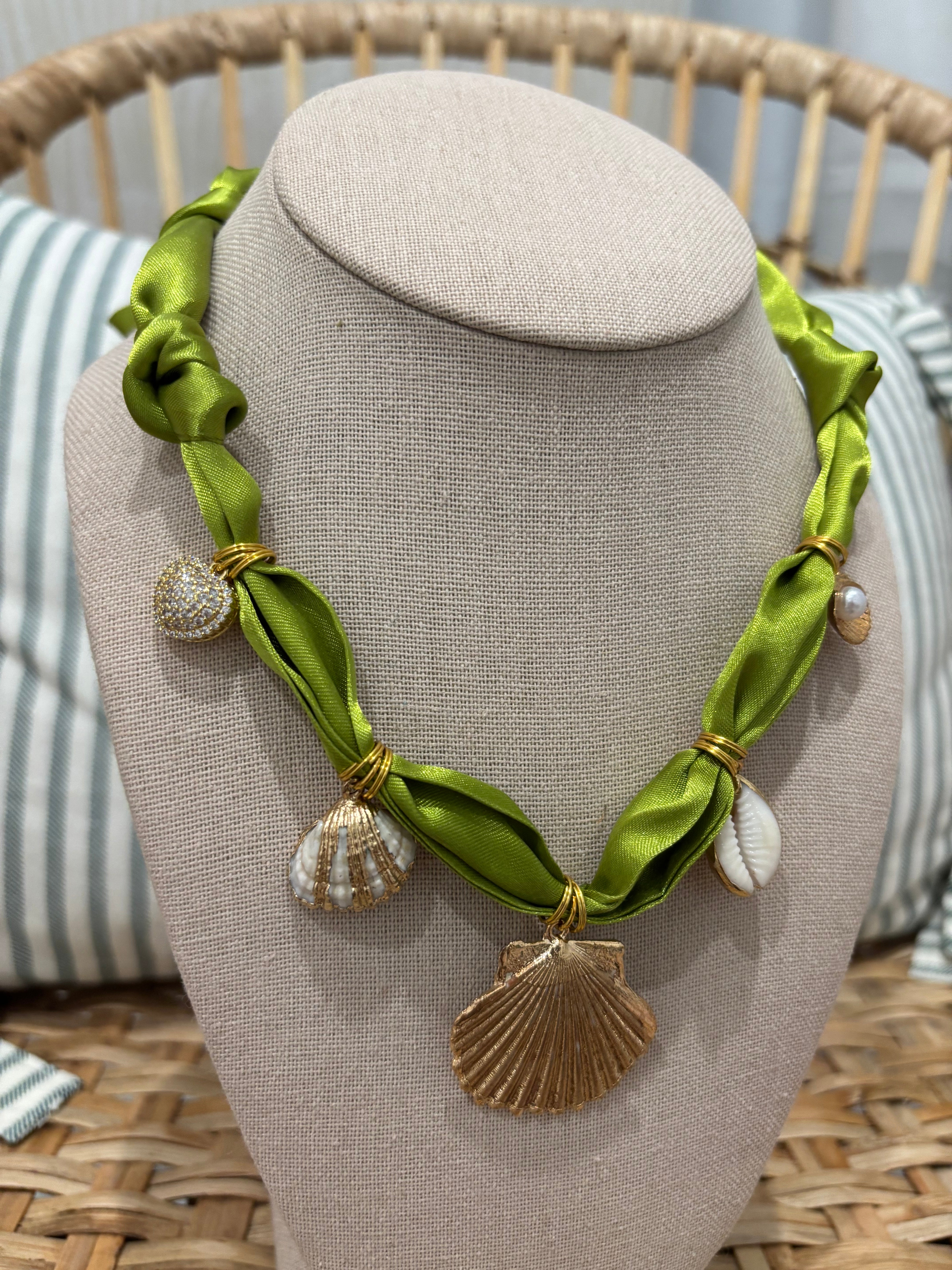 Scarf Charm Necklace | Chartreuse Shells