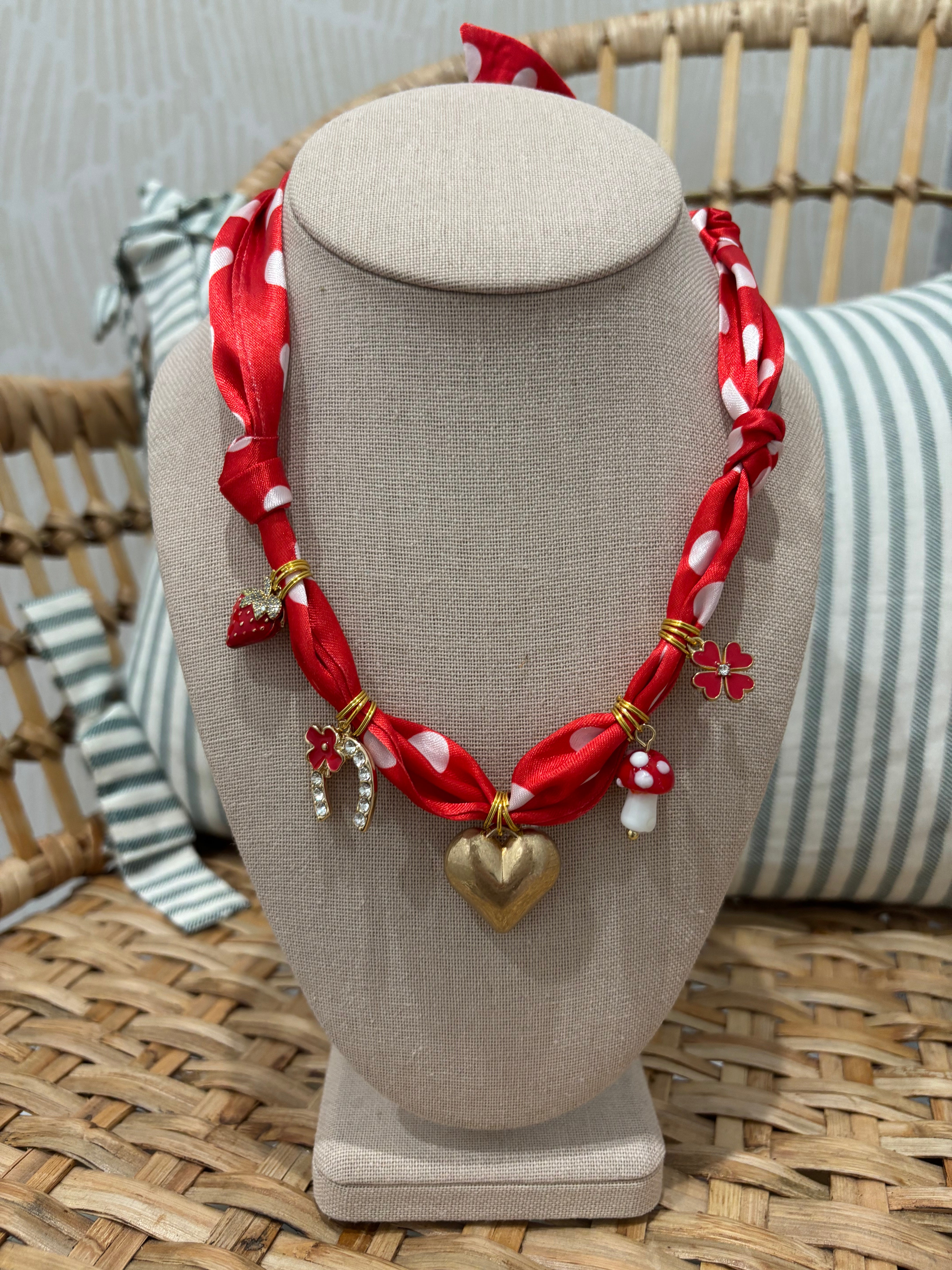 Scarf Charm Necklace | Red Heart