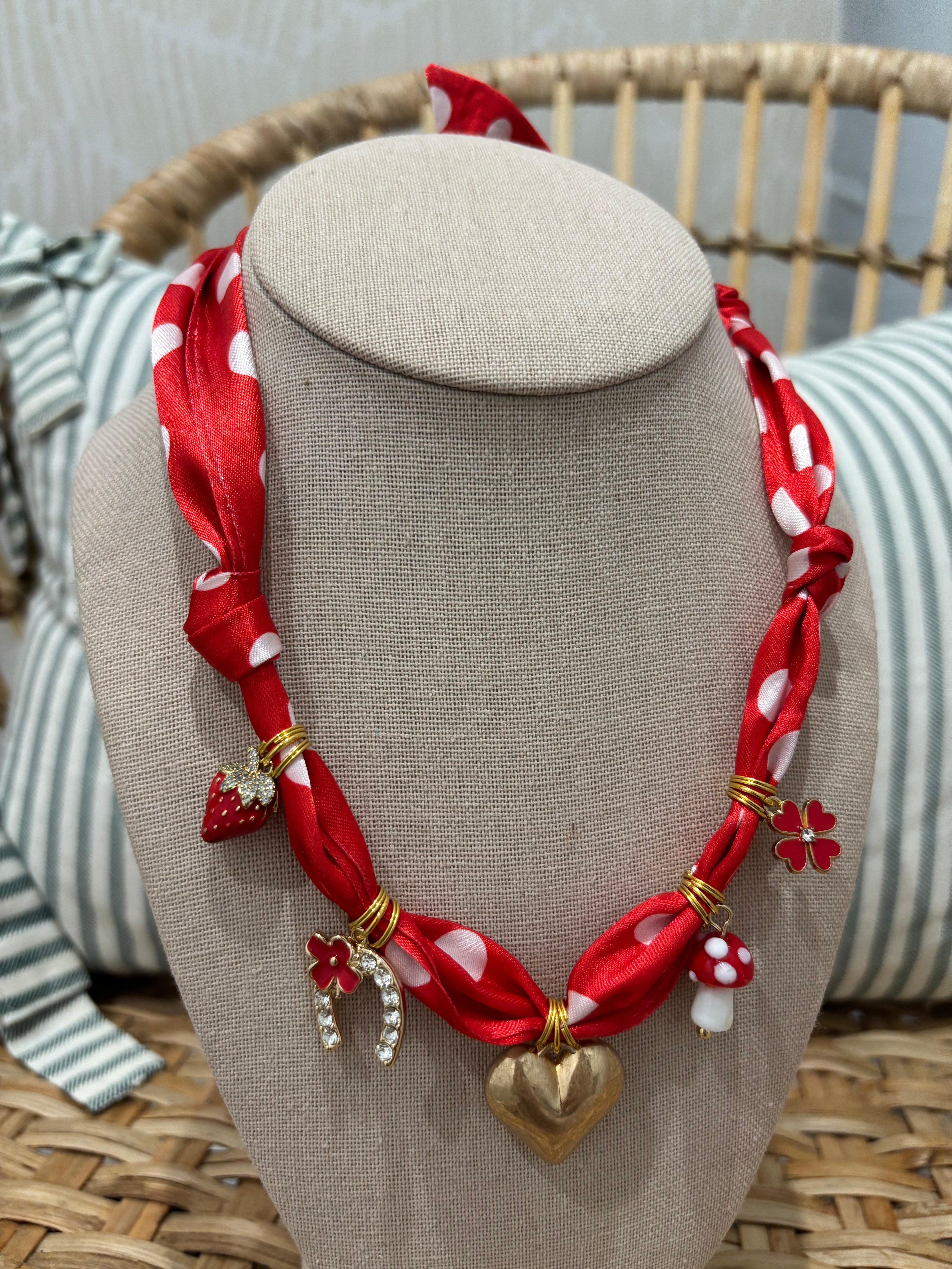 Scarf Charm Necklace | Red Heart