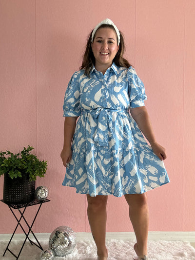 Blue and white collared dress