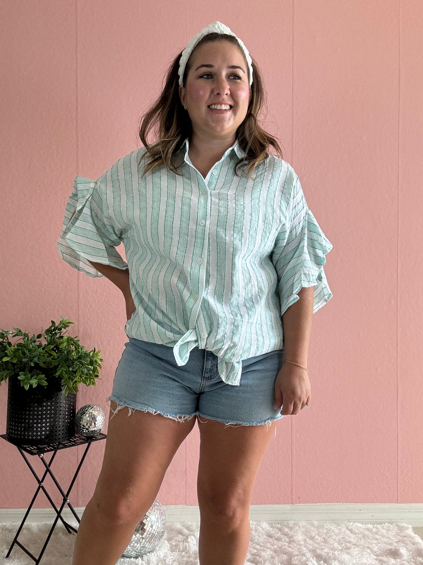 Oversized button down top