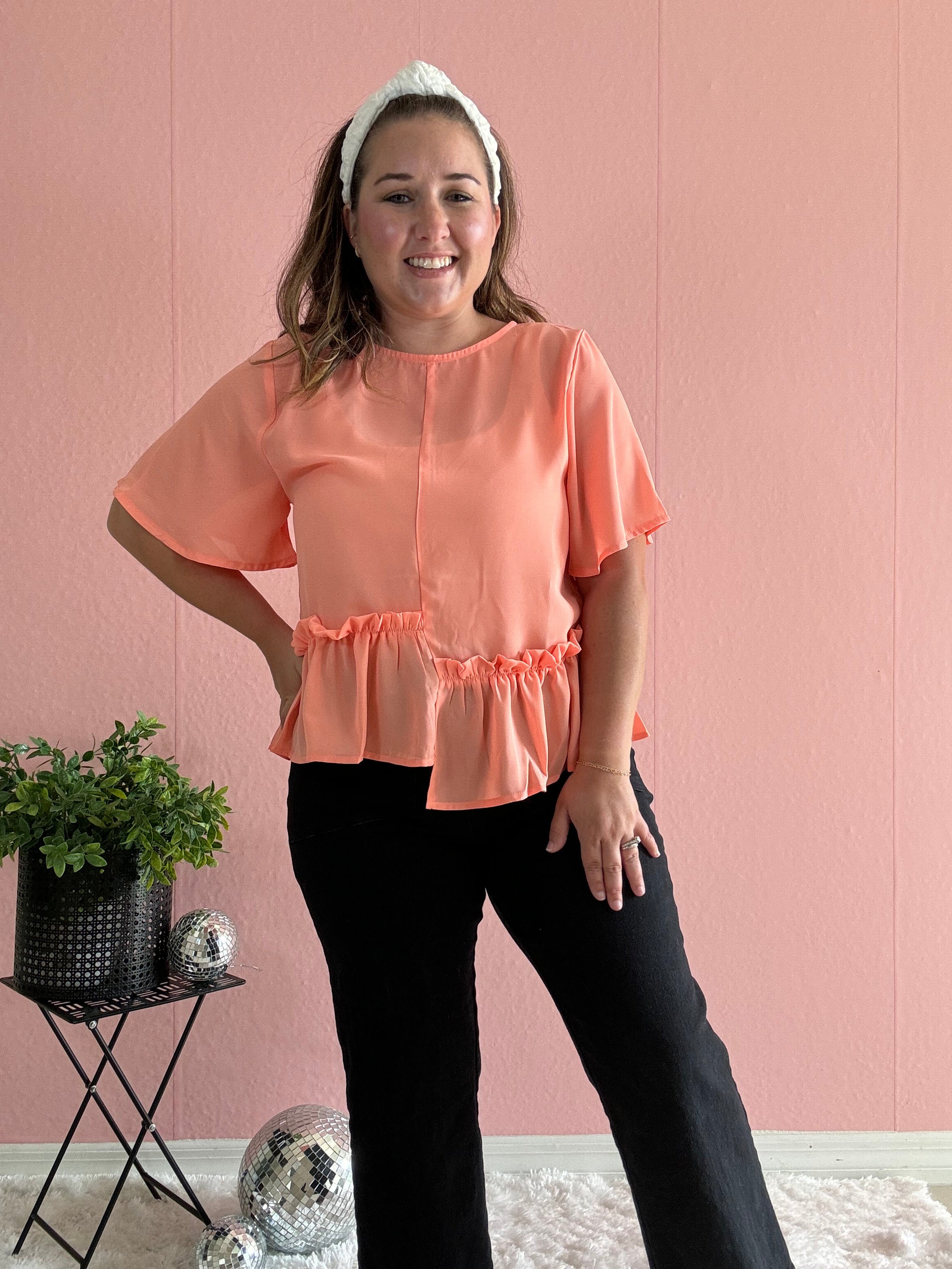 Blouse with flutter sleeves